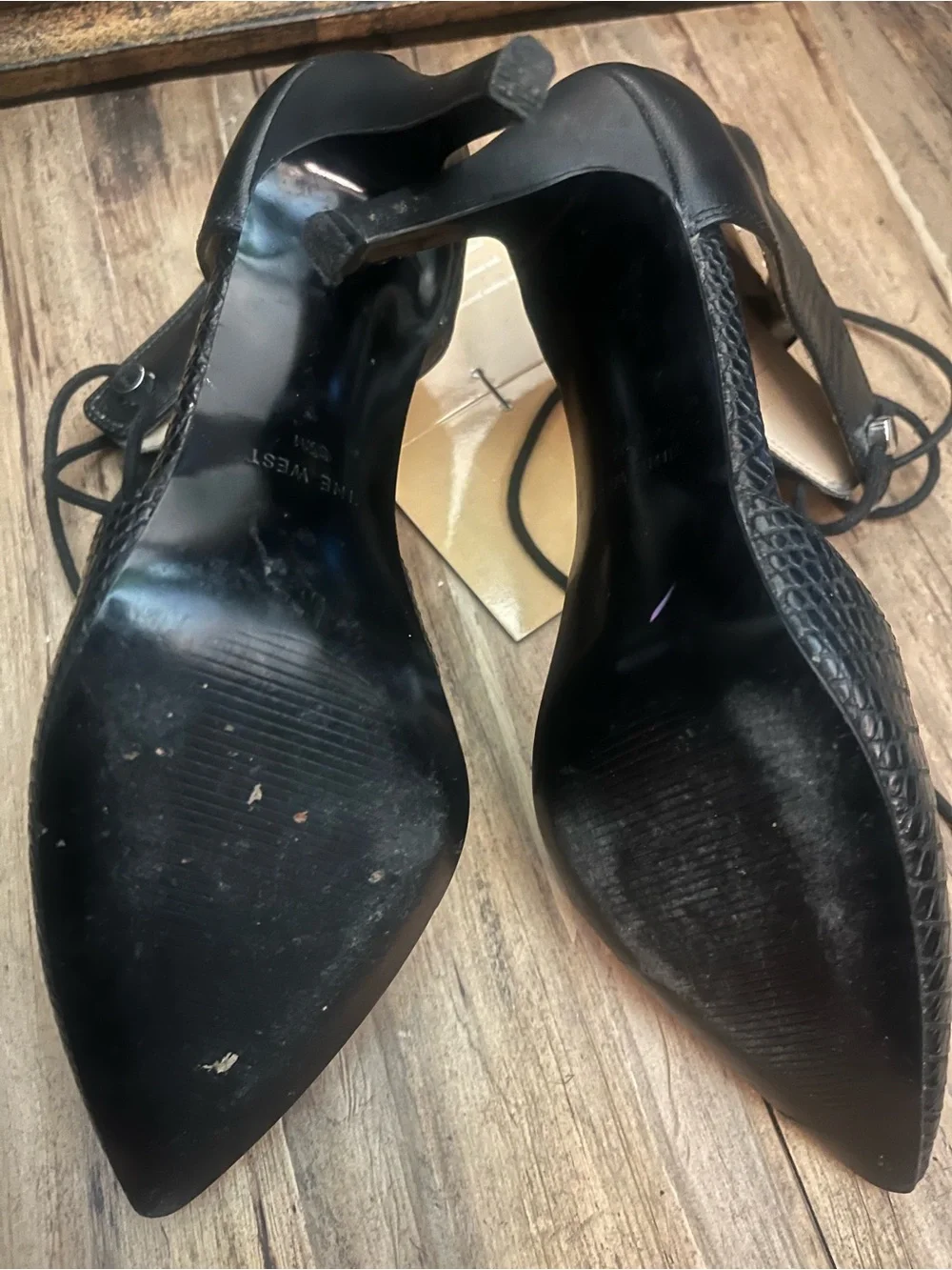 Black Pointed Toe Lace-Up Women's Heels